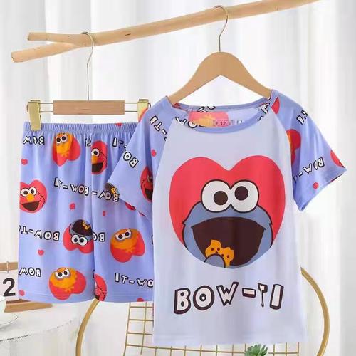 飾雯兒童家居服套裝夏季新款男童薄款睡衣牛奶絲女童短袖空調(diào)服裝批發(fā)